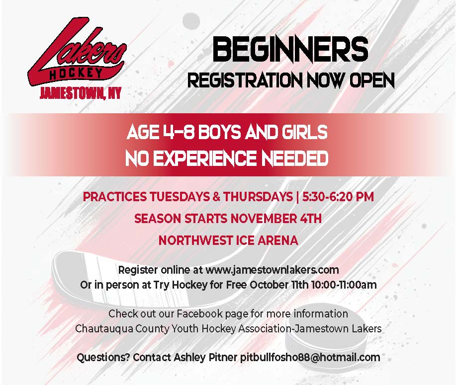 Jamestown Lakers beginners' hockey registration 