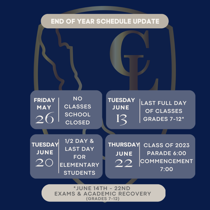 End of Year Schedule Update